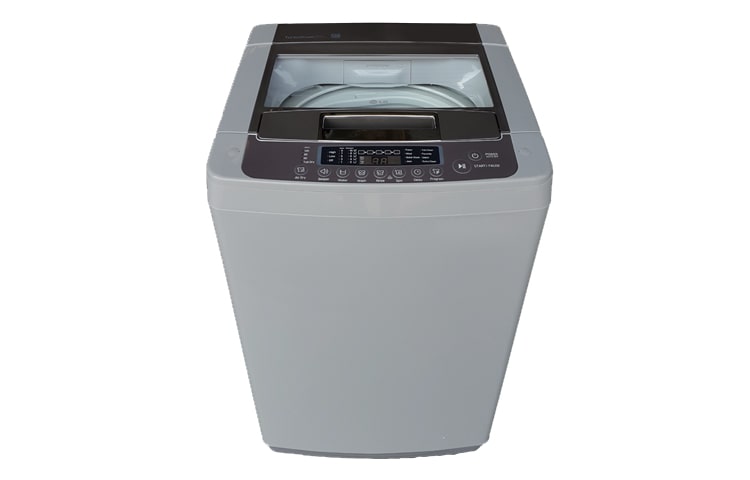 Front view of LG MID FREE SILVER 8KG TOP LOADER WITH TEMPERED GLASS LID WF-SP80S