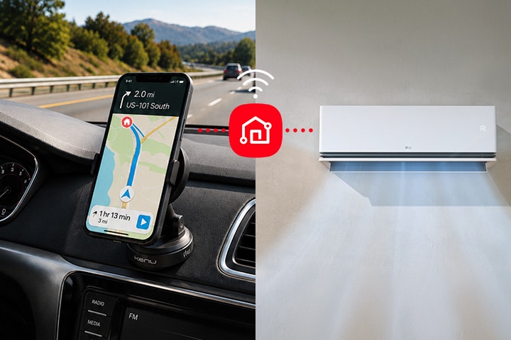 Smartphone navigation and LG DUALCOOL shown with a connectivity icon