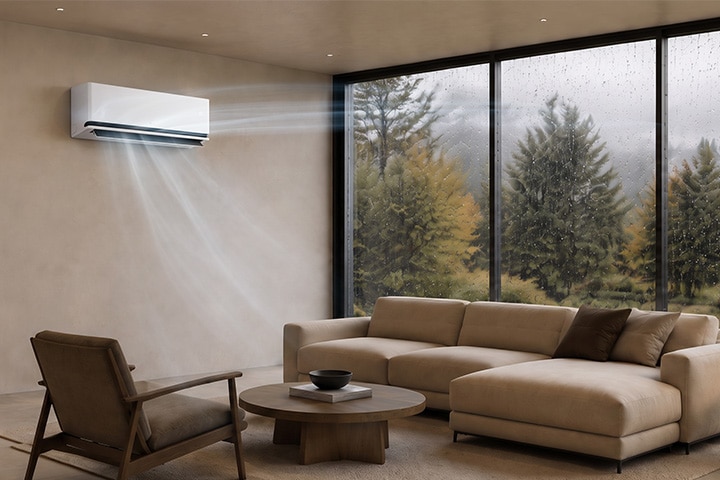 LG DUALCOOL AI Air conditioner adjusting humidity with Comfort Humidity Control