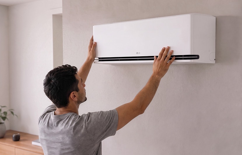 Man opening an LG DUALCOOL AI Air for cleaning