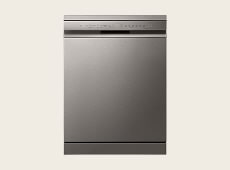 LG DF355FP Freestanding Dishwasher with stainless steel front and top control panel, front view showing.