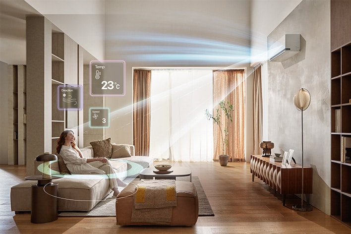 LG DUALCOOL AI Air adjusting cooling and airflow based on a person's location