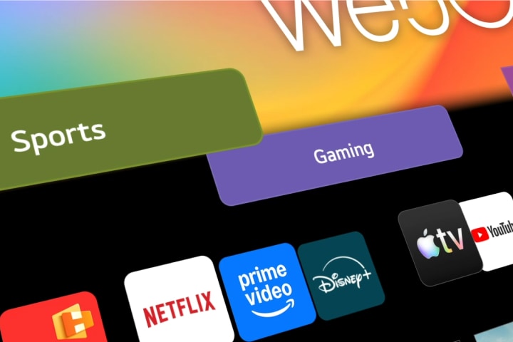 LG Smart TV interface featuring animated category boxes seamlessly transitioning into the webOS home screen, showcasing personalized content access through a unified smart hub.