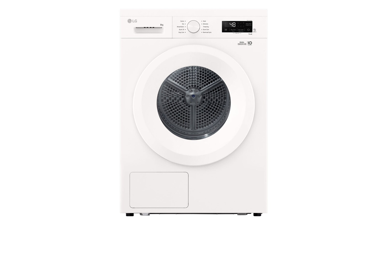 Vooraanzicht van 8kg Warmtepomp droger Wit | Zelfreinigende condensor | Sensor Dry | Dual Lint Filter | LG NL RHX1008NWH