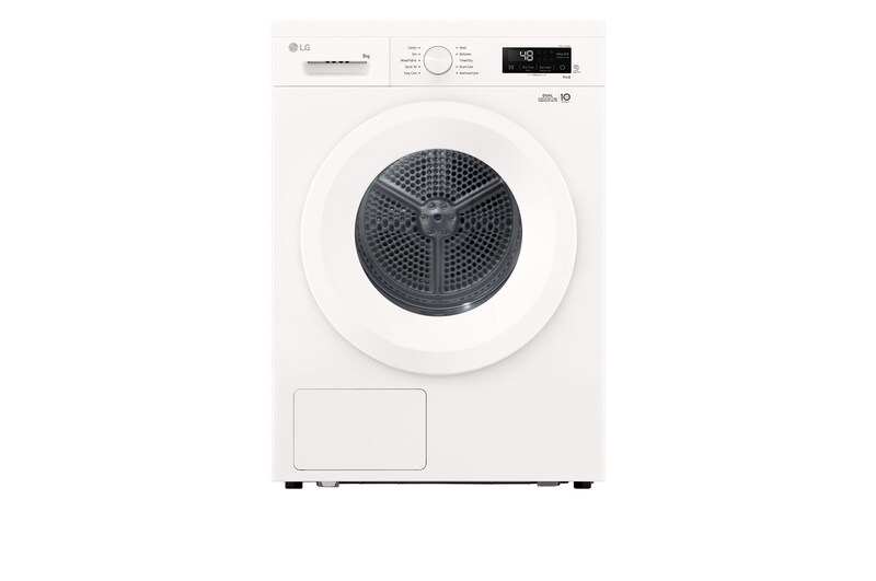 Vooraanzicht van 8kg Warmtepomp droger Wit | Zelfreinigende condensor | Sensor Dry | Dual Lint Filter | LG NL RHX1008NWH