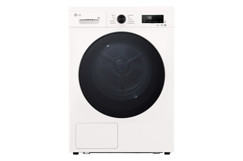 Vooraanzicht van 9kg Warmtepomp droger Wit | Zelfreinigende condensor | Sensor Dry | Dual Lint Filter | LG NL RHX1009NWB