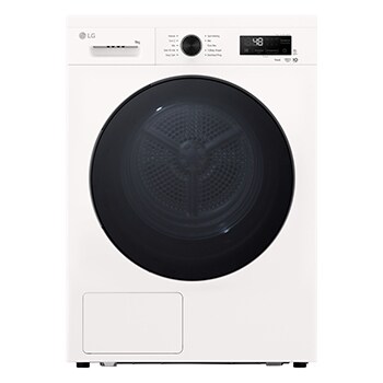 Vooraanzicht van 9kg Warmtepomp droger Wit | Zelfreinigende condensor | Sensor Dry | Dual Lint Filter | LG NL RHX1009NWB