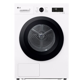 Vooraanzicht van 9kg Warmtepomp droger Wit | Zelfreinigende condensor | Sensor Dry | Dual Lint Filter | LG NL RHX1009NWK