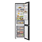 LG vriezer onderin (GBBS322CEV) met open deur en zicht op de koel- en vriescompartimenten