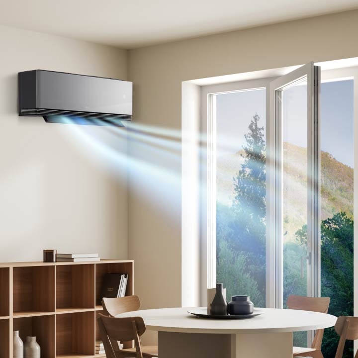 LG airconditioner met raam open detectie die de werking vermindert wanneer een raam wordt geopend voor ventilatie.