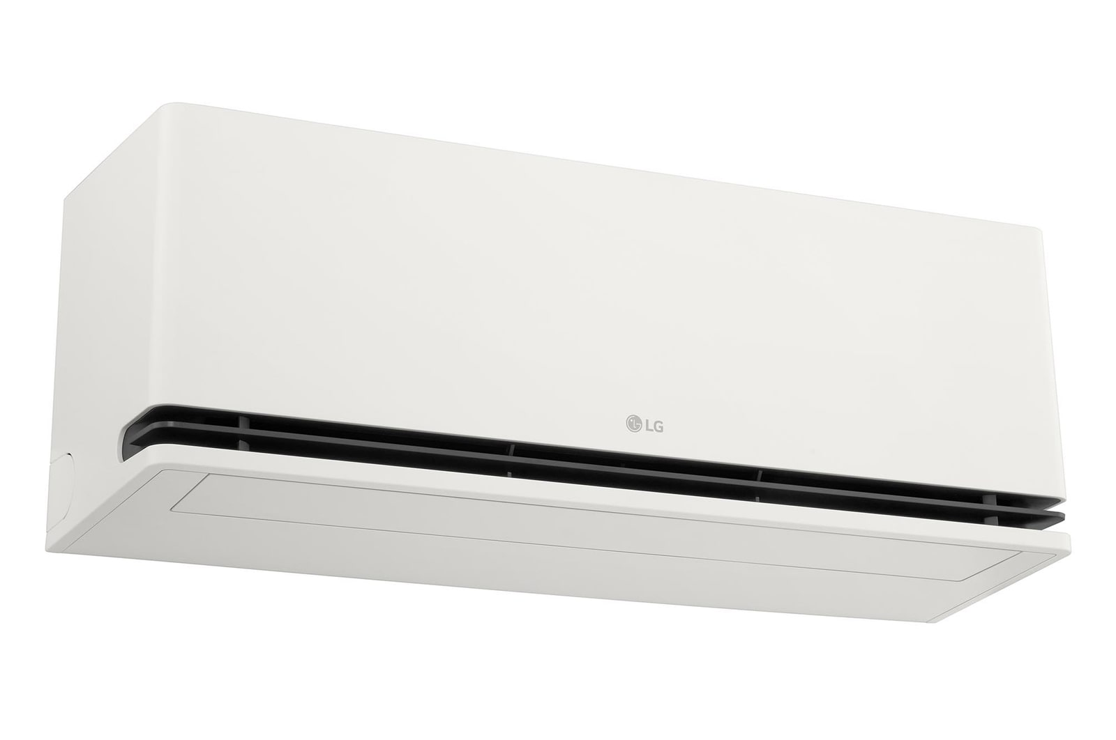 Linker vooraanzicht van onderaf van de LG AI airconditioner.