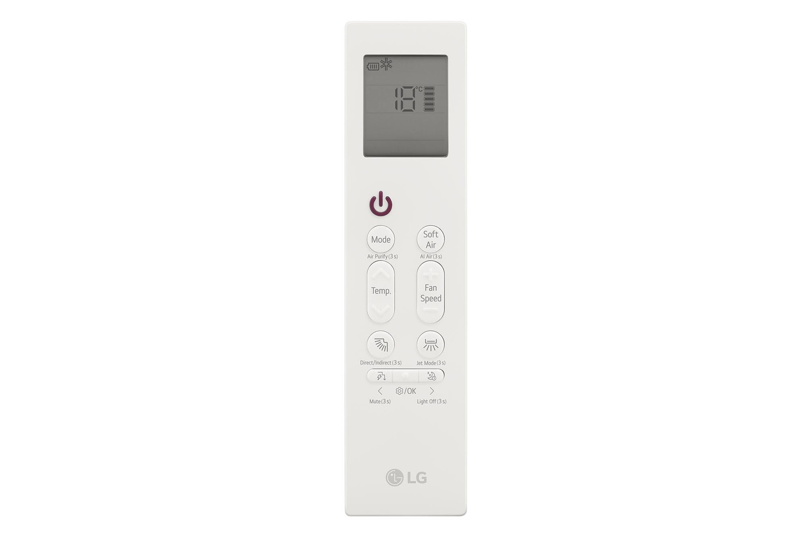 LG airconditioner afstandsbediening met display en knoppen.
