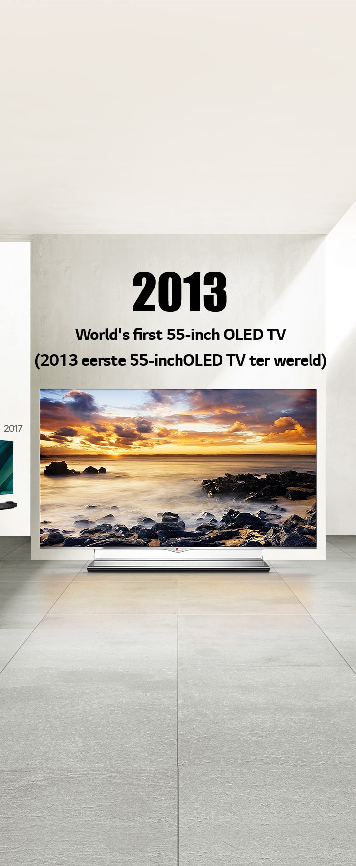 LG TV. Titel is “2013 World's first 55-inch OLED TV” (2013 eerste 55-inch OLED TV ter wereld).