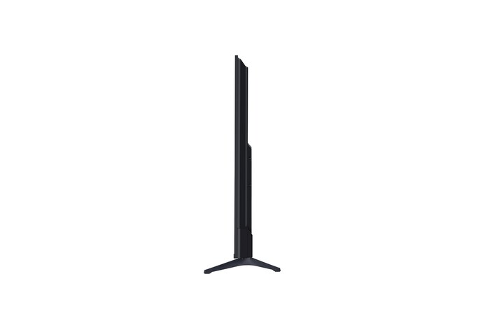 Naar links gericht zijaanzicht van een LG UHD US73 TV.