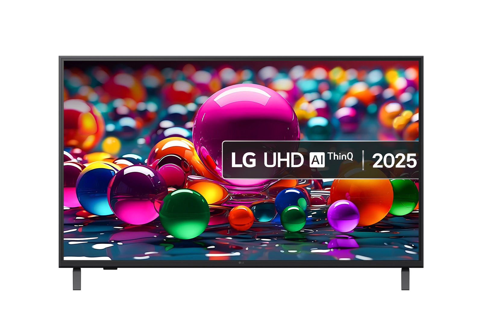 Vooraanzicht van UHD UA75 TV, LG UHD Al-logo in de bovenhoek. LG UHD TV brengt kleurrijke, schilderachtige texturen bij elkaar.