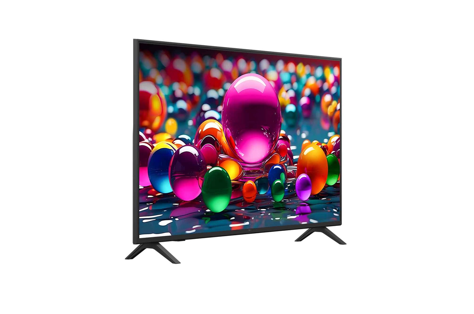 Naar links gericht zijaanzicht van een LG UHD US75 TV.