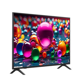 Naar links gericht zijaanzicht van een LG UHD US75 TV.