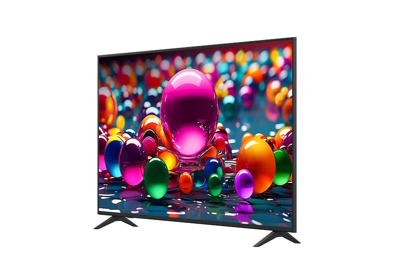  Left-facing side view of LG UHD UA75 TV.