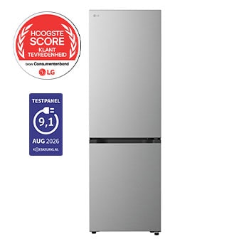 Vooraanzicht van 333L Koel-vriescombinatie Zilver | Zero Clearance™ | Multi-Air Flow | DoorCooling+™ | LinearCooling™ | LG NL GBBS312CPY