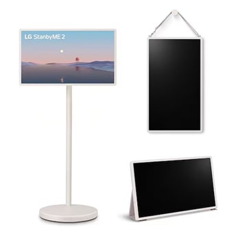 Vooraanzicht van 27 inch LG StanbyME 2 + Beschermhoes met Stand + One-Click Standaard + Draagriem en Wandhouder 27LX6TDGA.FC25HS2WS001