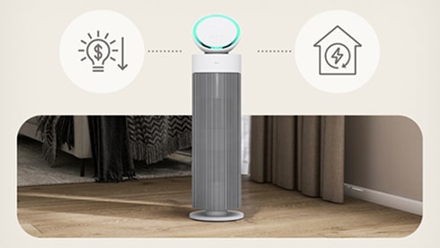 De LG PuriCare AeroBooster met AI + Smart Air Control bespaart meer energie.