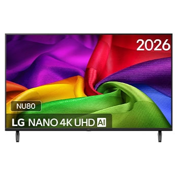 Vooraanzicht van 43 inch LG NANO 4K UHD AI NU80 Smart TV 2026 43NU800B6LC