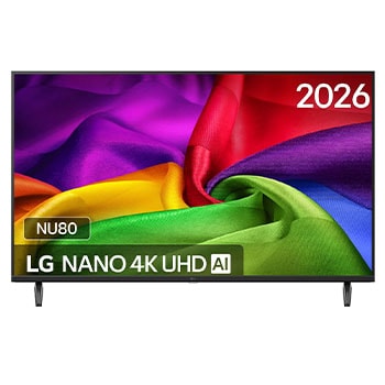 Vooraanzicht van 50 inch LG NANO 4K UHD AI NU80 Smart TV 2026 50NU800B6LC