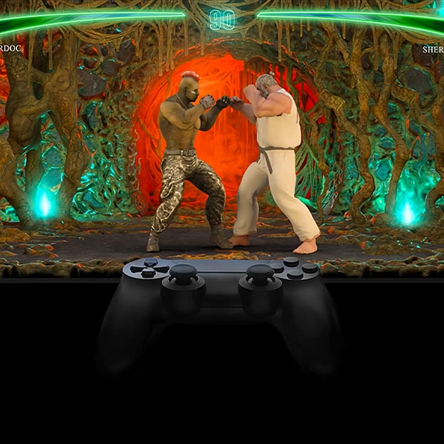 LG TV fighting game-video illustreert ALLM die automatisch naar low-latency gamemodus schakelt.