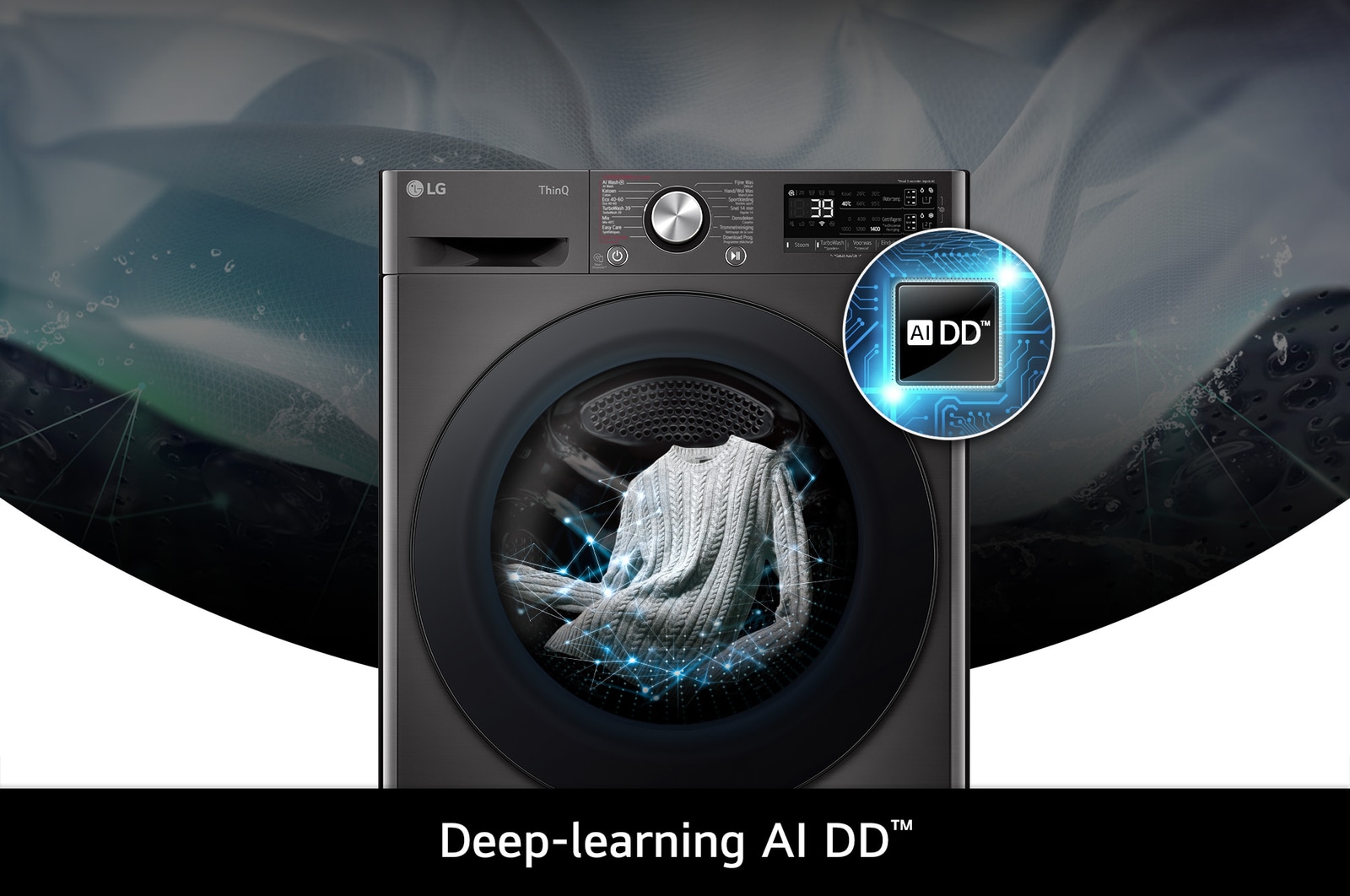 LG 11 kg wasmachine F4WR7011SYB in het wit, met AI DD®-technologie die op intelligente wijze de stof detecteert voor een optimale wasverzorging.