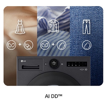 Close-up van het bedieningspaneel van de LG 11 kg wasmachine F4WX801YB, ter illustratie van de Deep-learning AI DD®-technologie voor intelligente stofverzorging.