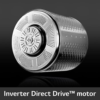 De duurzame roestvrijstalen trommel van de LG droger RH18U8AVCW, aangedreven door een stille en efficiënte Inverter Direct Drive™-motor.