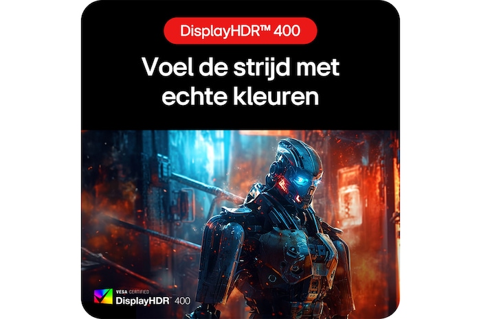 LG UltraGear™ Gaming Monitor 27GS85Q-B met VESA Certified DisplayHDR™ 400, voor diepere contrasten en levensechte kleuren tijdens gevechten.