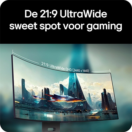 LG Monitor 34GX900A levert de 21:9 UltraWide QHD (3440 x 1440) gaming sweetspot via het gebogen scherm voor een breed en meeslepend gezichtsveld.