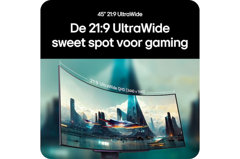 LG Monitor 45GX900A-B levert de 45-inch 21:9 UltraWide QHD (3440 x 1440) gaming sweetspot via het gebogen scherm voor een breed en meeslepend gezichtsveld.