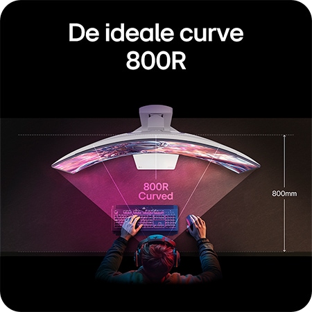 LG Monitor 34GX90SA demonstreert de optimale 800R-kromming, die het gezichtsveld van de gebruiker omvat en maximale onderdompeling voor gaming biedt.