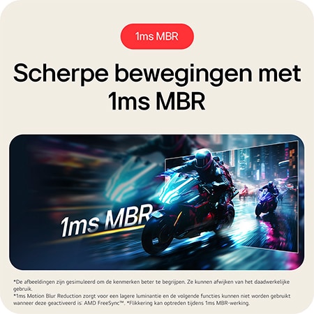 LG Monitor 29U511A zorgt voor een heldere bewegingsweergave in games dankzij de 1ms MBR (Motion Blur Reduction) technologie.