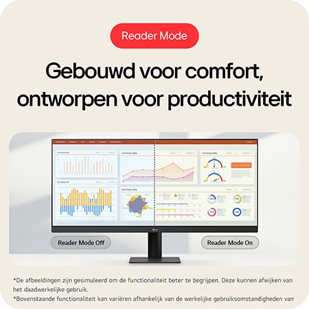 LG Monitor 29U511A demonstreert de Leesmodus (Reader Mode), ontworpen voor comfort en ontwikkeld voor productiviteit door de reductie van blauw licht.
