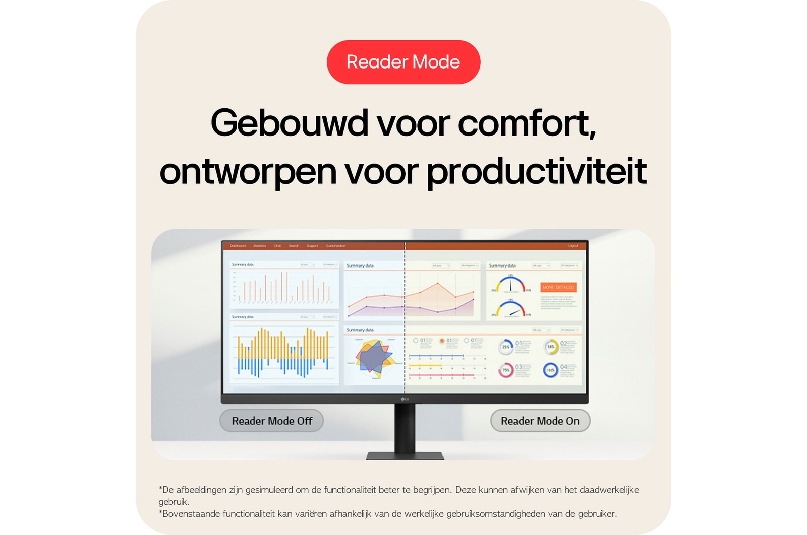 LG Monitor 34U511A demonstreert de Leesmodus (Reader Mode), ontworpen voor comfort en ontwikkeld voor productiviteit door de reductie van blauw licht.
