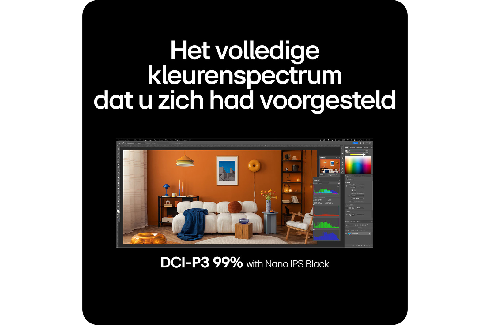 De LG UltraFine Monitor 40U990A, met DCI-P3 99% en Nano IPS Black, realiseert het volledige kleurenspectrum met professionele nauwkeurigheid.