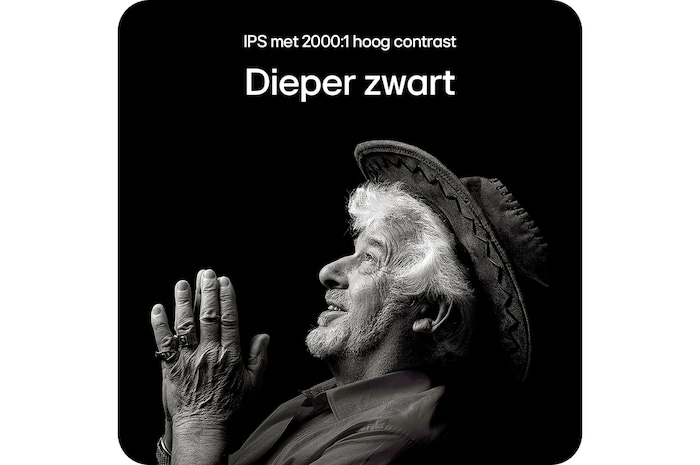 LG Monitor 32UQ850V-W-W levert dieper zwart en uitstekend contrast om fijne details in zwart-witbeelden duidelijk weer te geven.