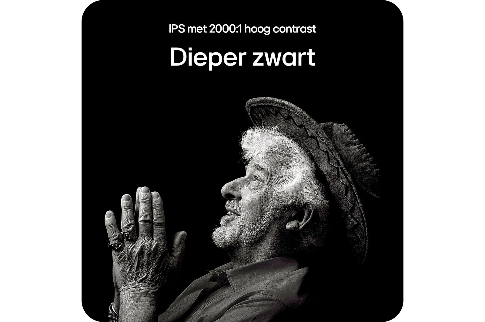 LG Monitor 32UQ850V-W-W levert dieper zwart en uitstekend contrast om fijne details in zwart-witbeelden duidelijk weer te geven.