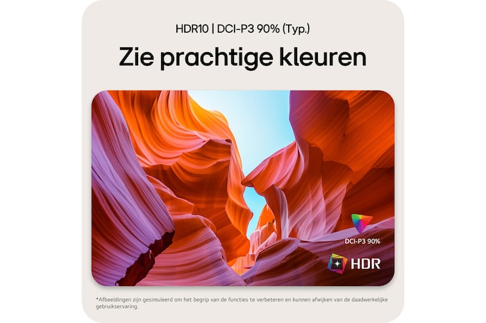 LG Monitor 27US550 levert indrukwekkende kleuren dankzij HDR 10 ondersteuning en 90% DCI-P3 kleurengamma voor een helderder beeld.