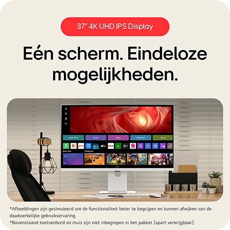LG Monitor 37U730SA toont het 37-inch 4K UHD-scherm met Smart TV-functionaliteit, dat eindeloze mogelijkheden biedt voor entertainment en werk.
