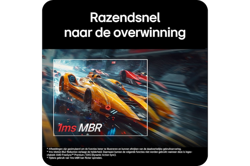 De LG UltraGear™ Monitor 24G411A levert snelle snelheid naar de overwinning dankzij 1ms MBR (Motion Blur Reduction) en minimale bewegingsonscherpte.