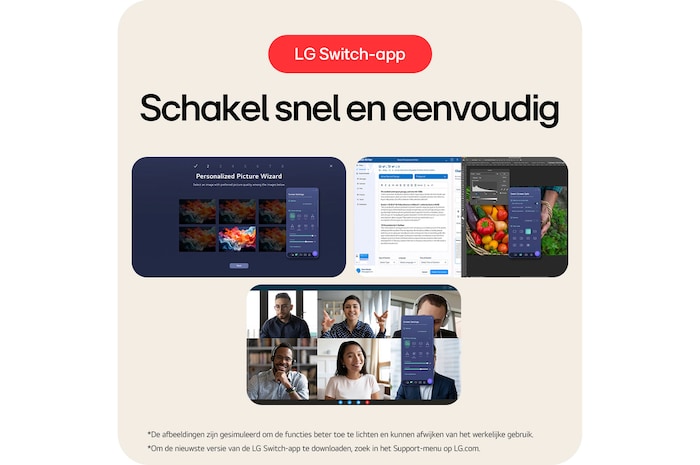 De LG UltraWide™ Monitor 34U650A maakt snel schakelen en gepersonaliseerde beeldinstellingen mogelijk met de Appli LG Switch voor multitasking en videoconferenties.