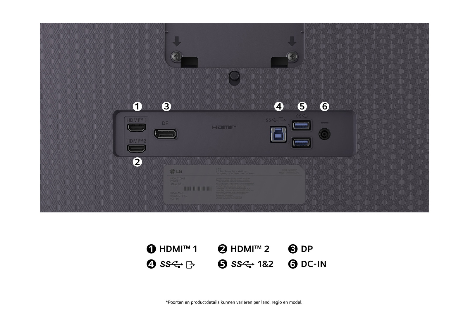 Achteraanzicht van de LG UltraGear Monitor 27GX704A in Mat Zwart, toont het minimalistische standaardontwerp en de HDMI en DisplayPort aansluitingen.