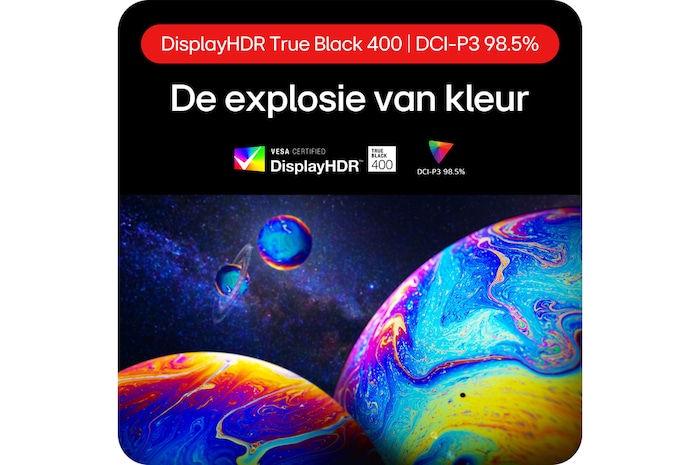 LG UltraGear Gaming Monitor 27GX704A, benadrukt de VESA DisplayHDR True Black 400 certificering en 98.5% DCI-P3 kleurdekking voor een explosie van kleur.