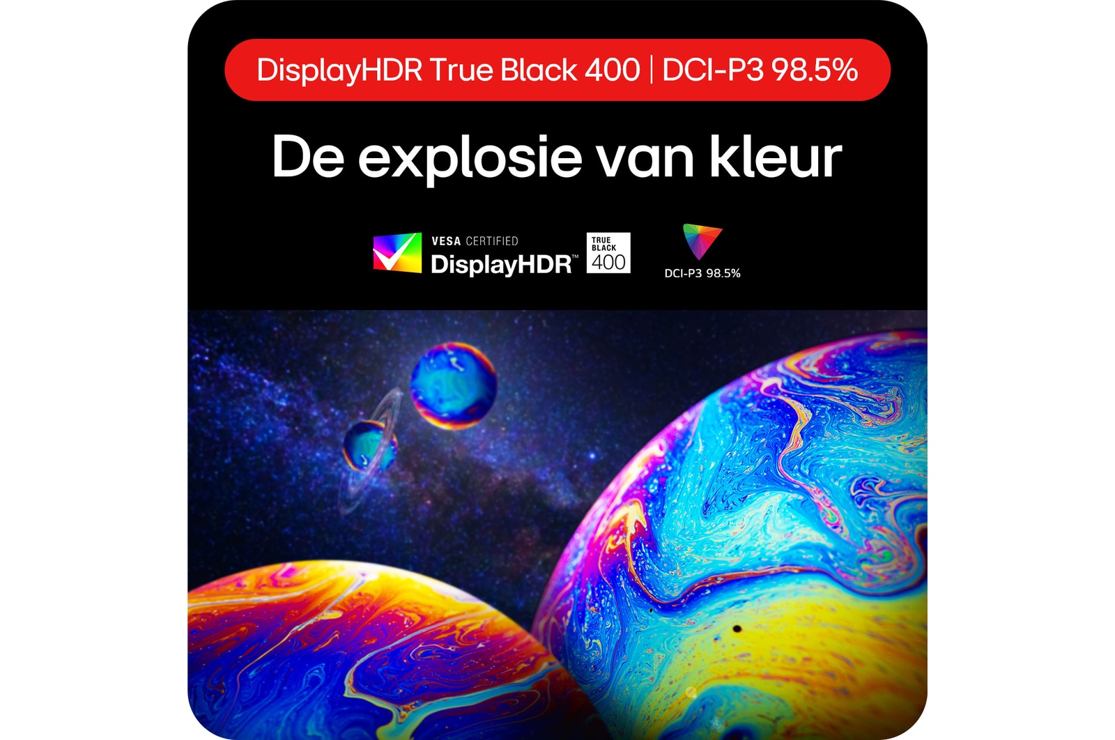 LG UltraGear Gaming Monitor 27GX704A, benadrukt de VESA DisplayHDR True Black 400 certificering en 98.5% DCI-P3 kleurdekking voor een explosie van kleur.