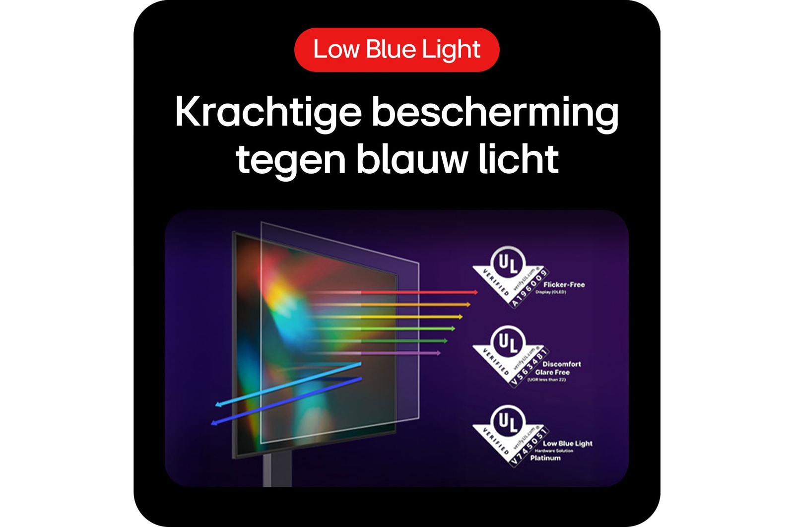 LG UltraGear Gaming Monitor 27GX704A, met Low Blue Light Platinum certificering en Flicker-free technologie voor krachtige oogbescherming.