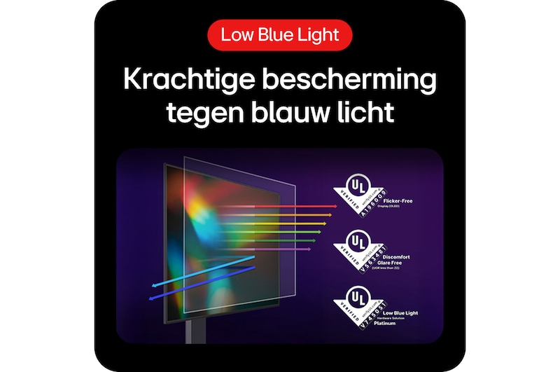 LG UltraGear Gaming Monitor 27GX704A, met Low Blue Light Platinum certificering en Flicker-free technologie voor krachtige oogbescherming.